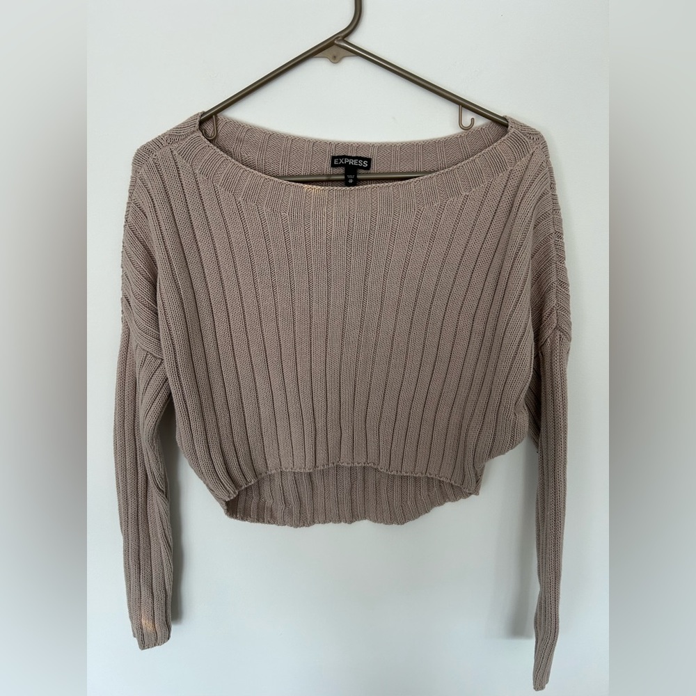 EXPRESS Beige Wide Neck Cropped Sweater Size XS